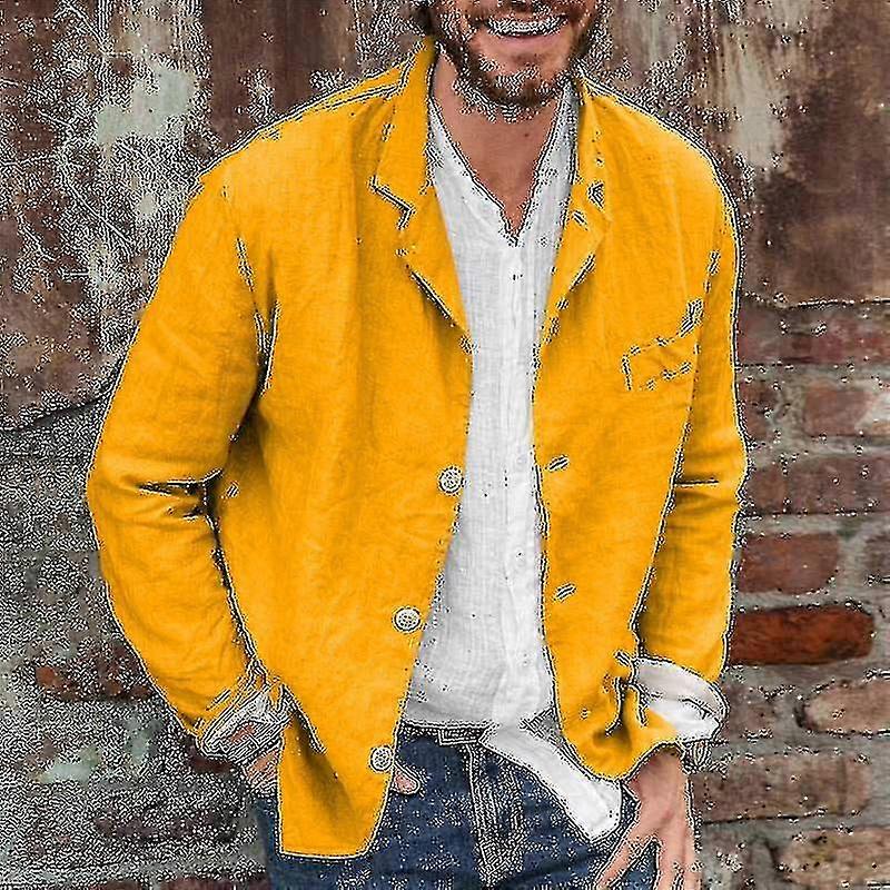 2023 Veste à manches longues en coton et en lin simple et ample pour hommes
