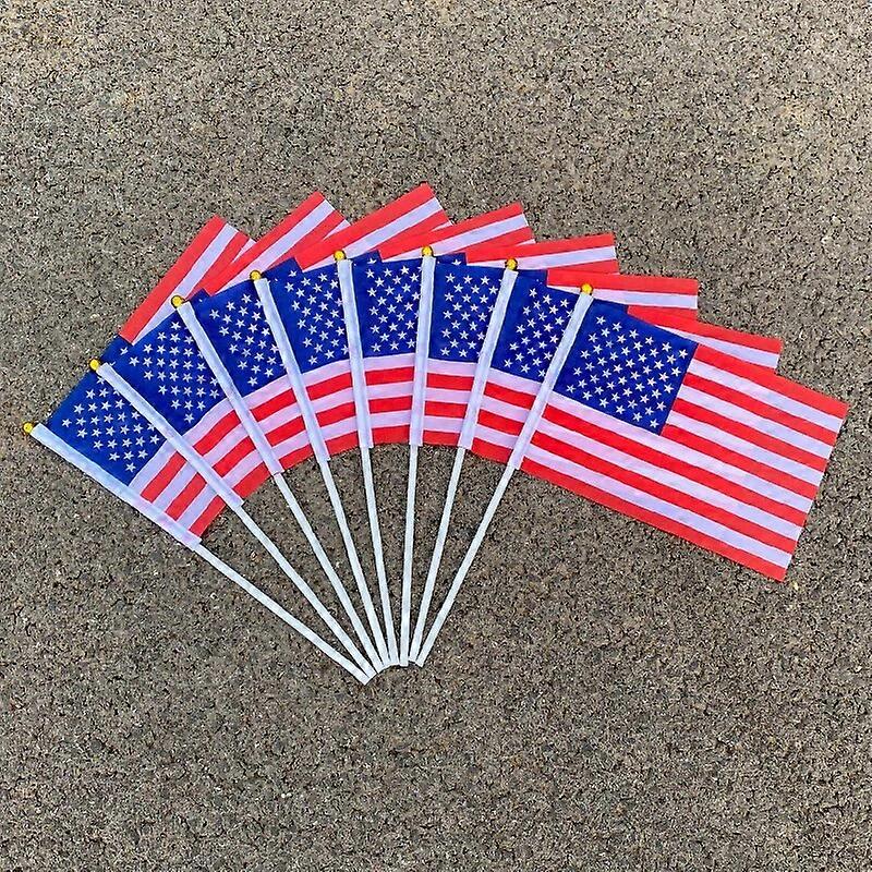 100Pcs 14*21Cm A plastic Stick American Handing Flag Polyester Material Handflag American Style Banner Ensign