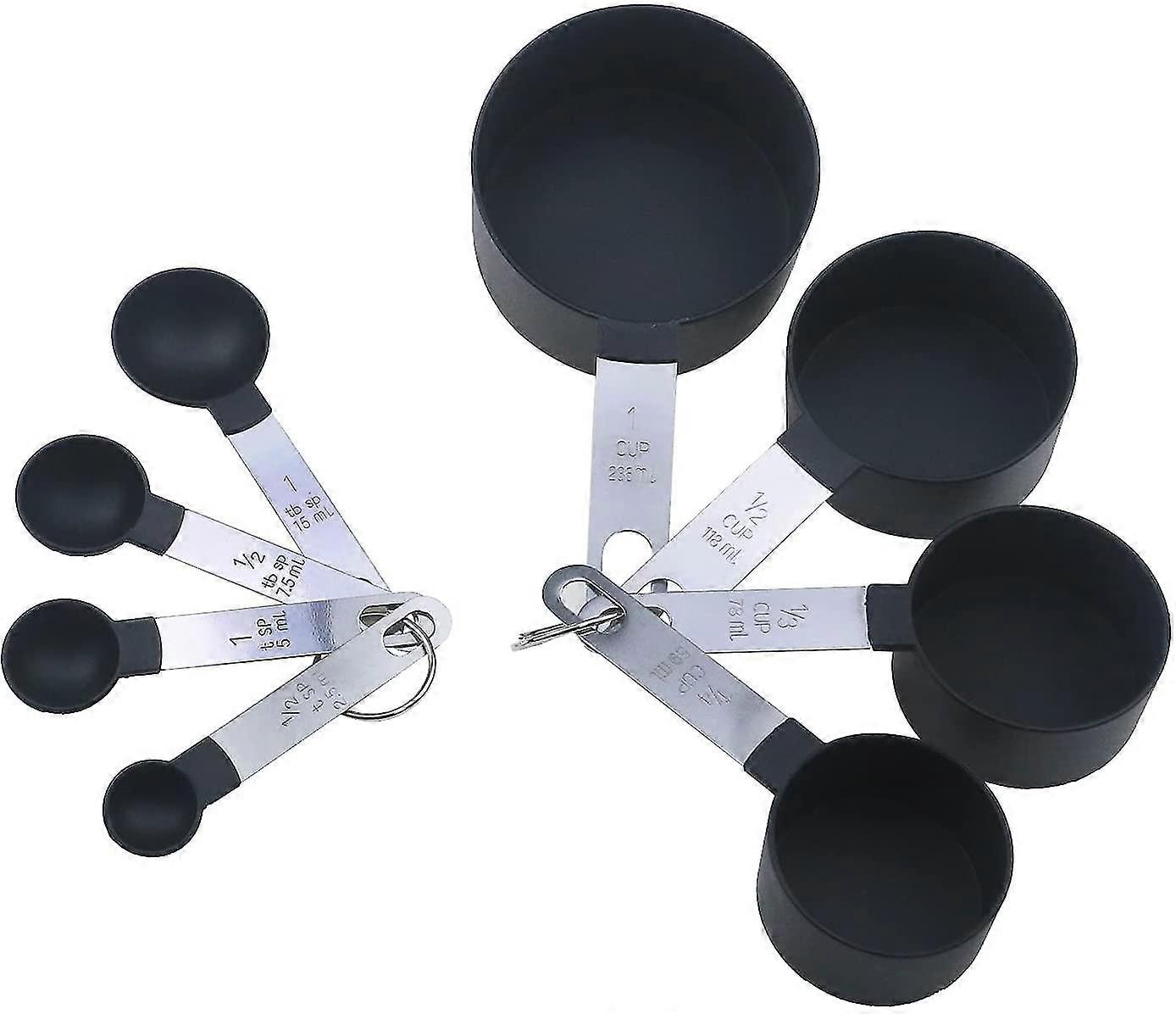 Black Measuring Cups And Spoons Set 8pcs Stackable Cups 16.8*9cm