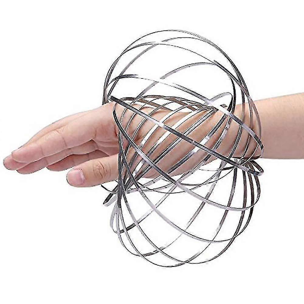 Wabjtam 3d Magic Toy Arm Slinky Toroflux Flippy Flux Flow Rings Spinner Dynamic Bracelet, Silver