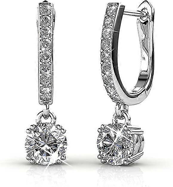 Hoop Loop Earrings For Women18k White Gold With Sparkling Element Crystal With Jewellery Box For Women Wife Mother Daughter