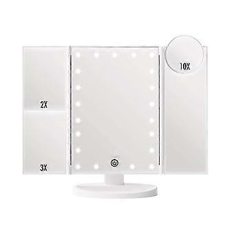 Trifold Led Lighted Makeup Mirror,Magnification Vanity Mirror with LED Lights, 360 Rotation Touch Screen Cosmetic Mirrors