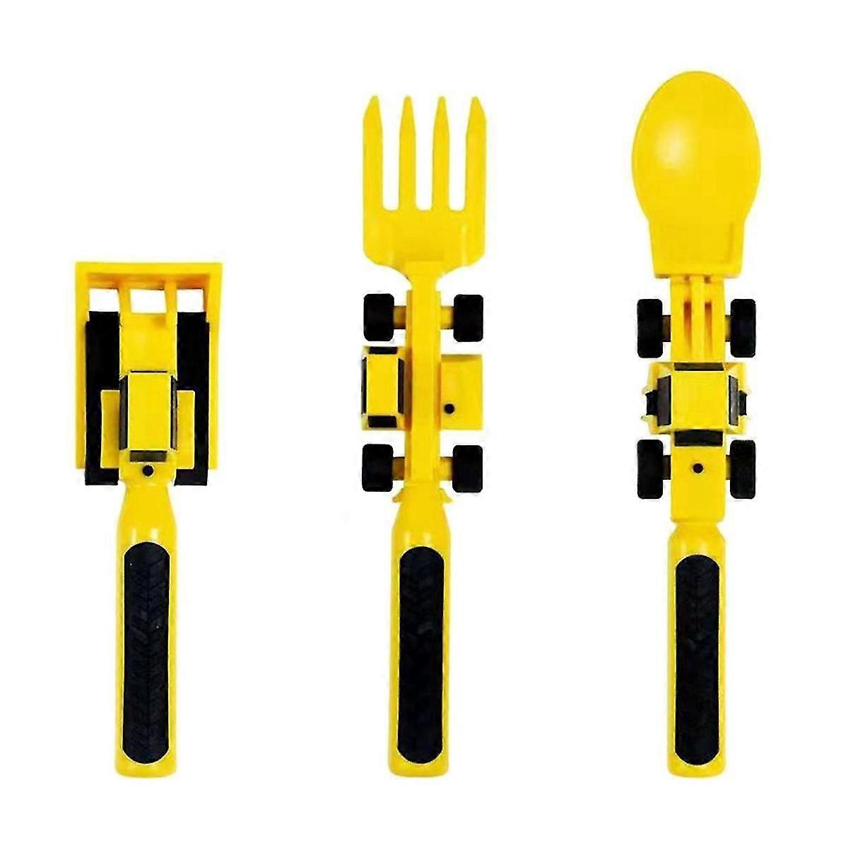 Children'S Tableware Three Sets Cutlery Set Dinneractive Car Bulldozer Fork Spade
