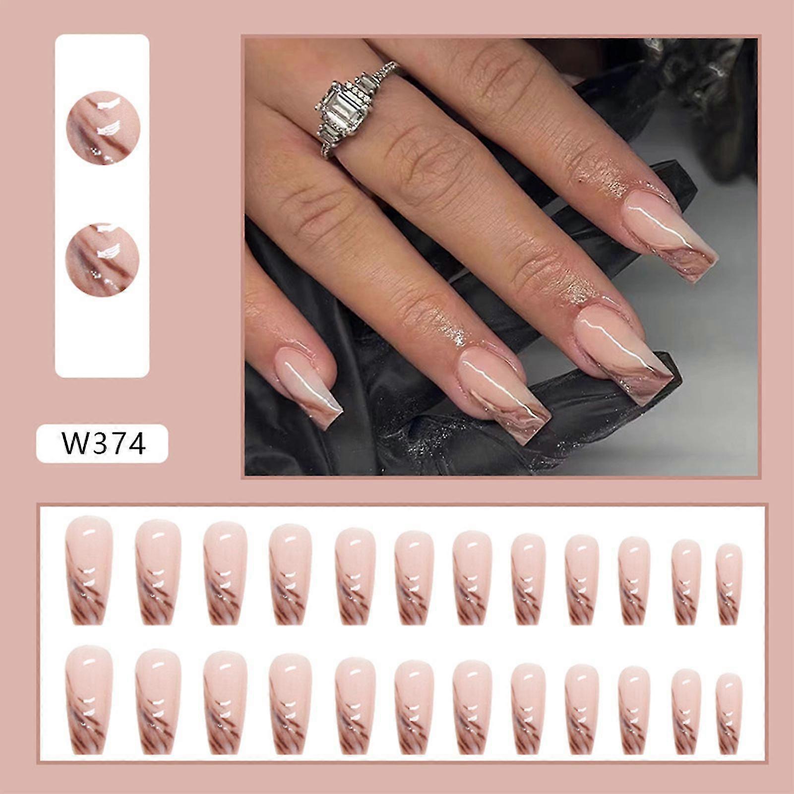 Medium Length Ballerina False Nails Smudged Color Square False Nails