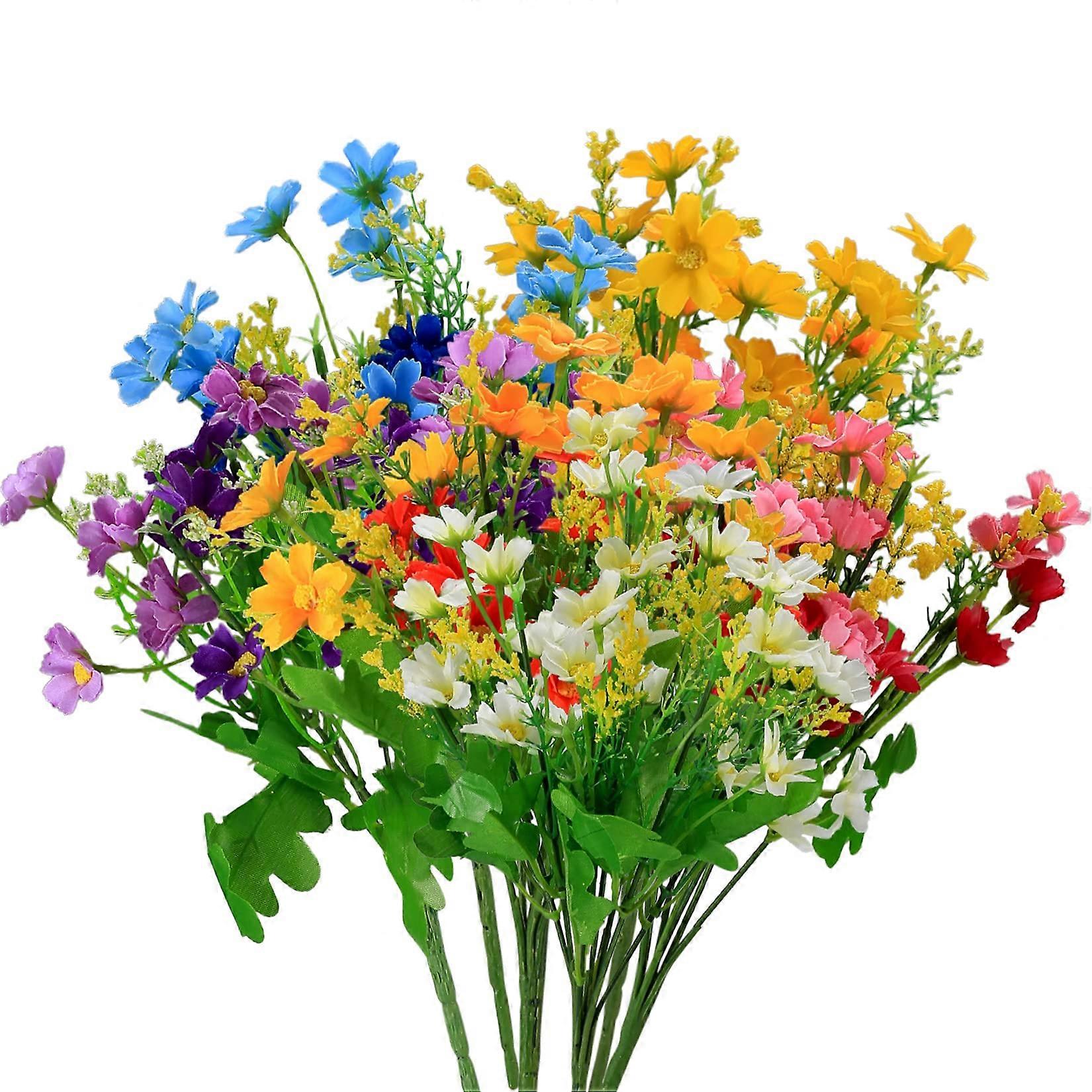 10 יח 'פרחים מלאכותיים, פרחי משי מלאכותיים דקורטיביים, בד משי מזויף דייזי פרחי בר, שיחי ירק