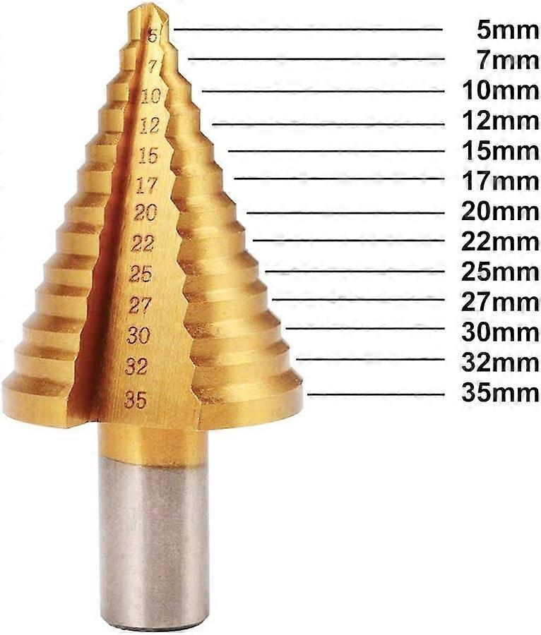 HSS Step Drill Bit, Countersink Drill Bit Step Drill Bit Spiral Groove with Titanium Coating for Wood Stainless Steel Sheet MetalRound Shank, 13mm