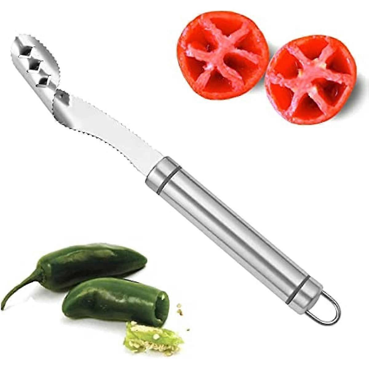 Pepper Corer Stainless Steel Deseeder Chili Corer Remover Serrated Slice Seed Remover Or Slice Off Vegetables Tops For Barbecue