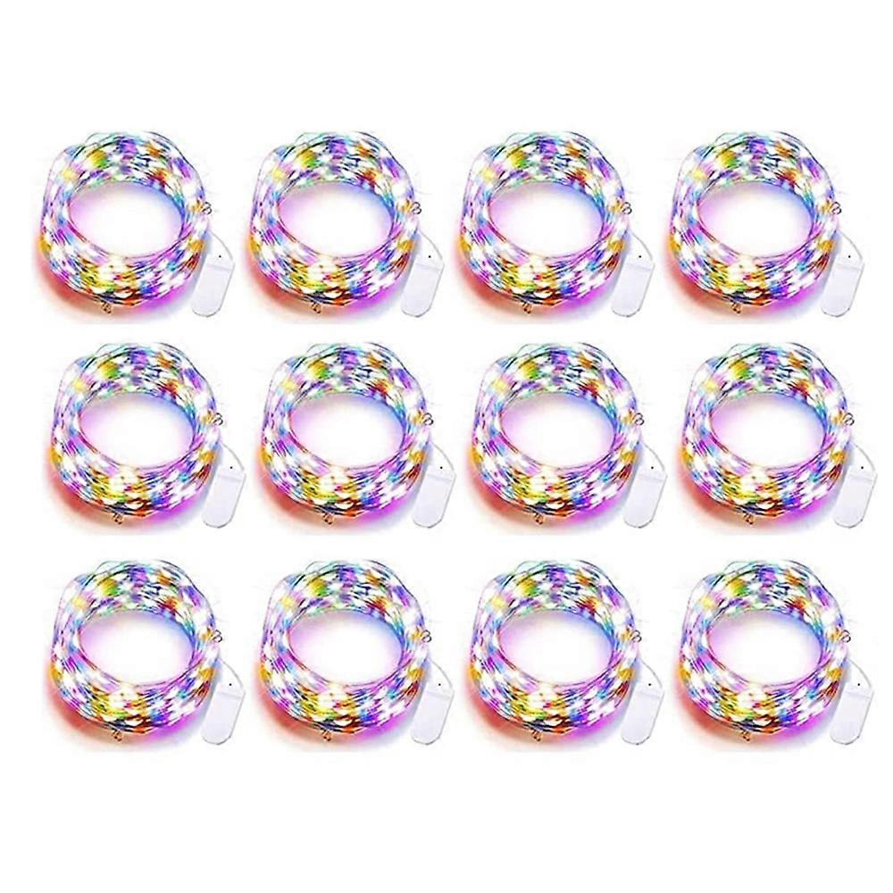 12Pcs Button Battery Box Copper Wire Lights String Lights, Garden Room Decorative Lights Green
