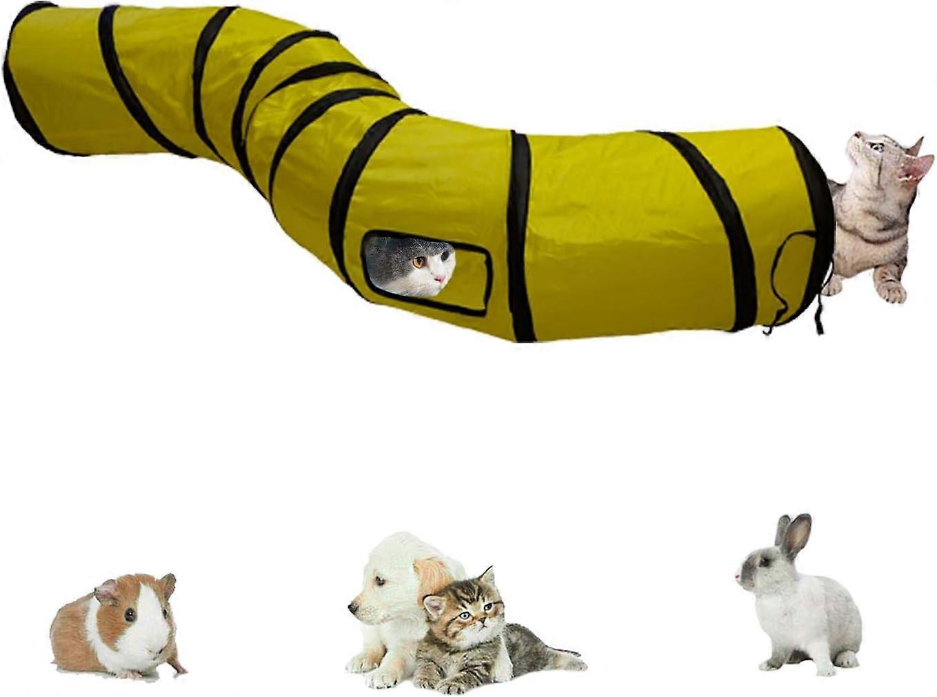 Interactive, Foldable And Lightweight 5-Tunnel Maze In Crinkle Fabric With Pom Pom And Bells For Cats, Small Rabbits, Kittens, Puppies, Ferrets Or Gui