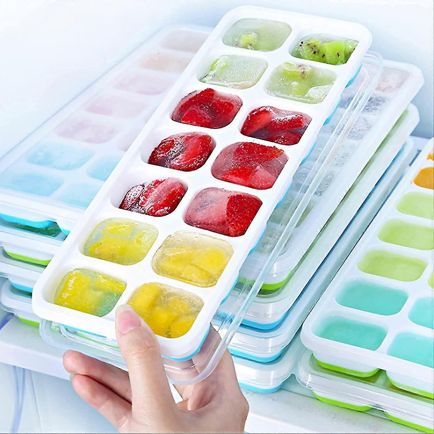 4 Pack Ice Cube Tray With Lid, Reusabl Silicone Ice Cube Trays, Easy Release