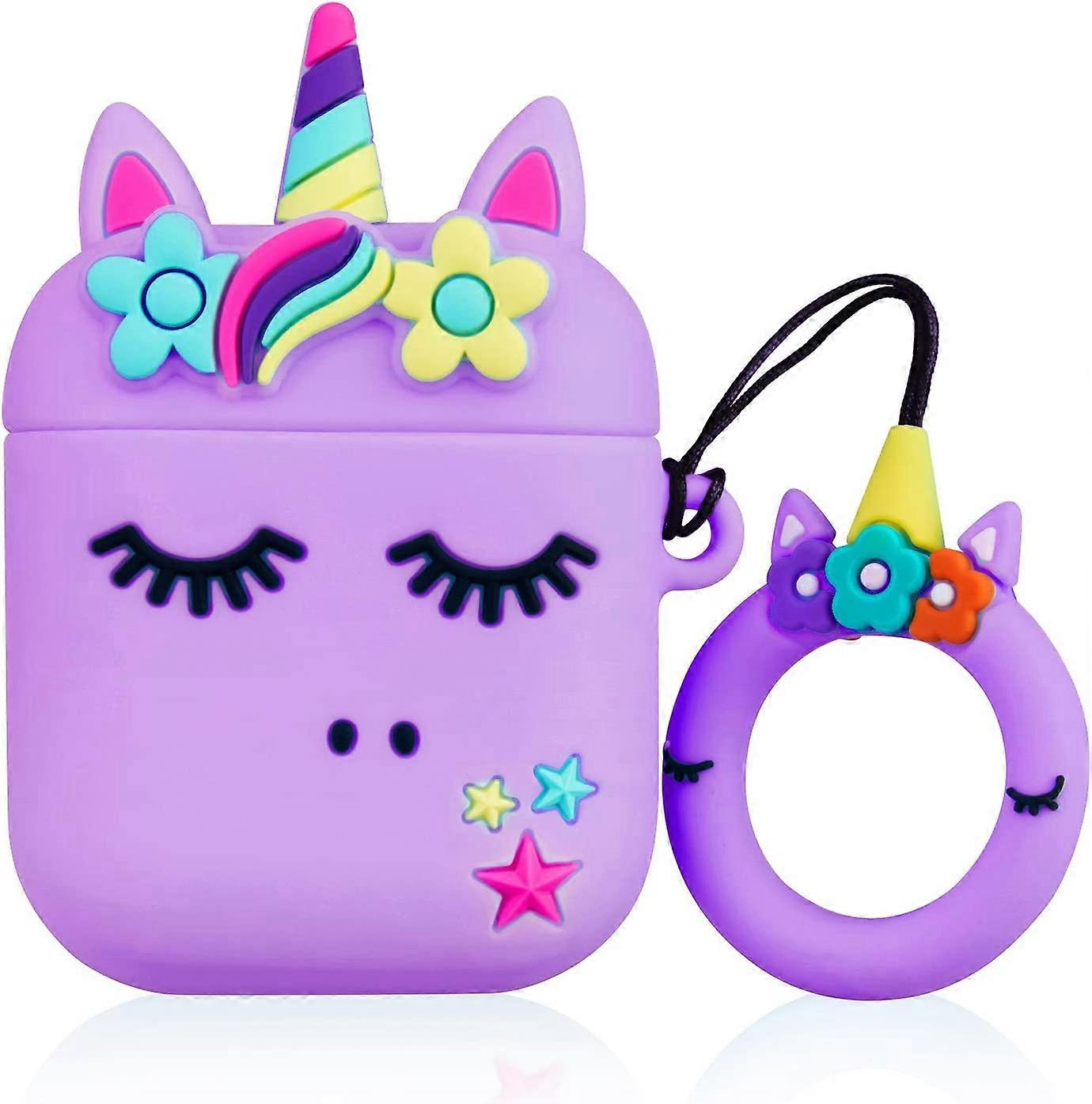 AirPod 2/1カートゥーンデザインのケースキーホルダー付きかわいいシリコンカバーファッション面白い耐衝撃性Softエアポッド用保護スキン2&1ガールズキッズカワイイ