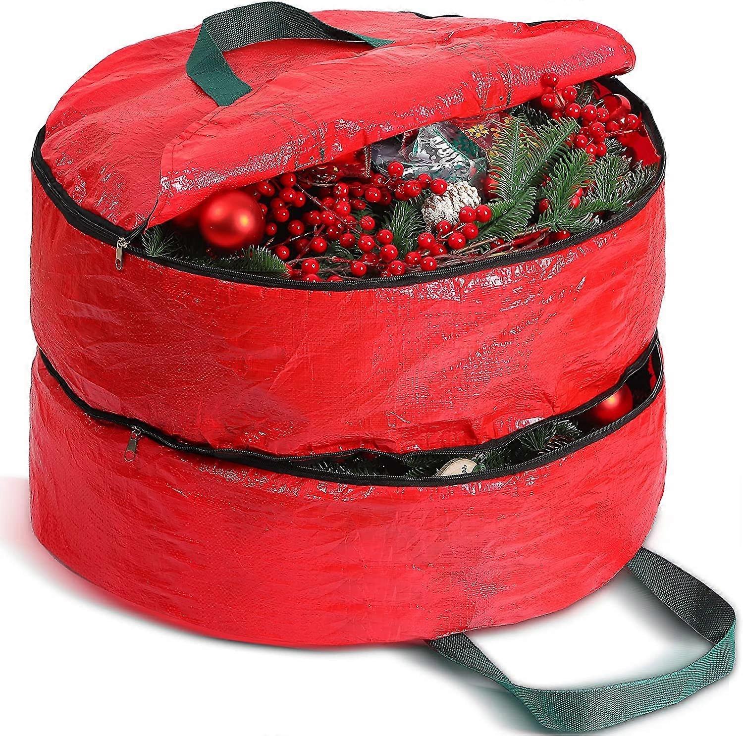 Double Layer Christmas Wreath Storage Container Bag Wreath Storage Pure Color Seasonal Garland Holiday Container Festive Wreath Storage Box with Dual