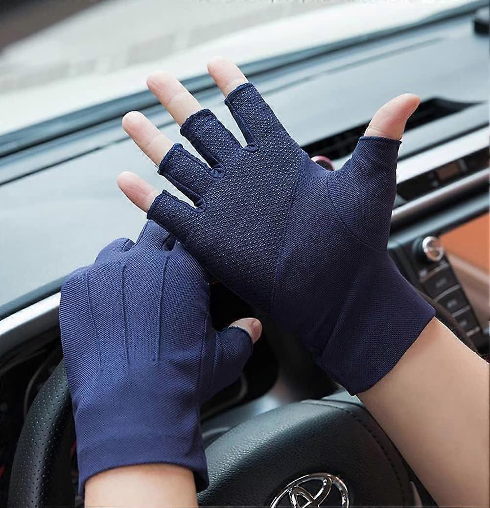 Navy XL Men's Fingerless Driving Gloves Sun Protection Non-slip Gloves Touch Screen Cycling Gloves Women's Gloves Breathable Mesh Gloves Sports Gloves