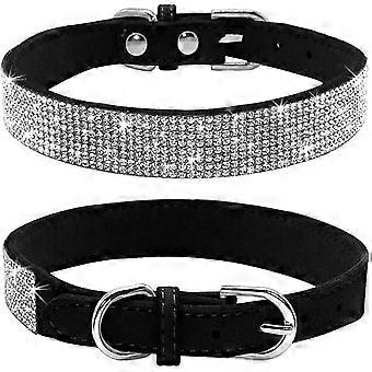 Søt blendende glitrende myk semsket skinn Dog Cat Rhinestone krage (s, svart)-WG