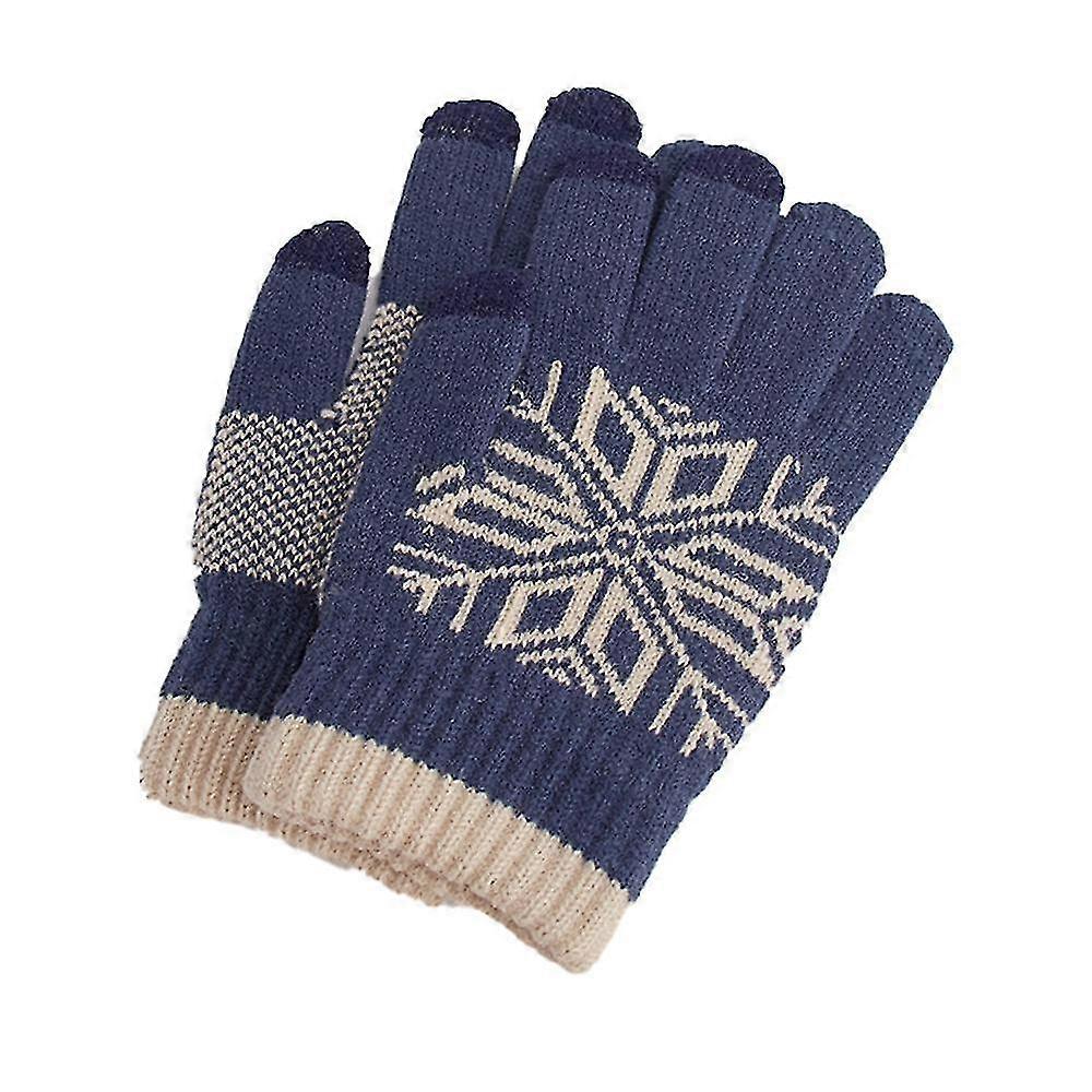Damen Winter Touchscreen Handschuhe Warme Wolle Gefütterte Strickhandschuhe Elastische Bündchen (blau)