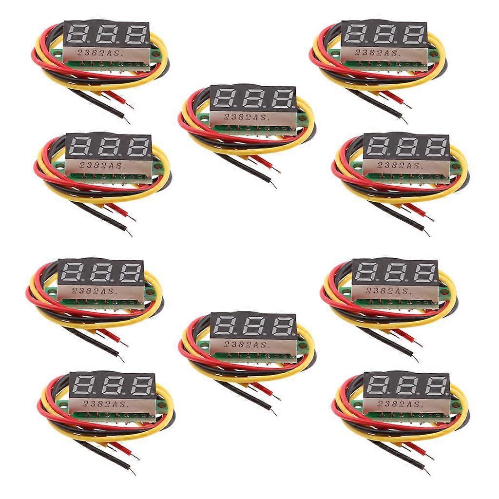 10PCS x 0.28 Inch 3 Wire LED DC 0-100V Voltmeter Digital Voltage Meter Tester Red