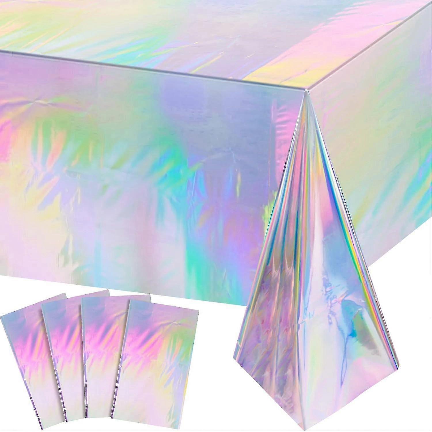 Iridescent Plastic Tablecloths - Shiny Disposable Rectangle Table Covers (4 Pack)