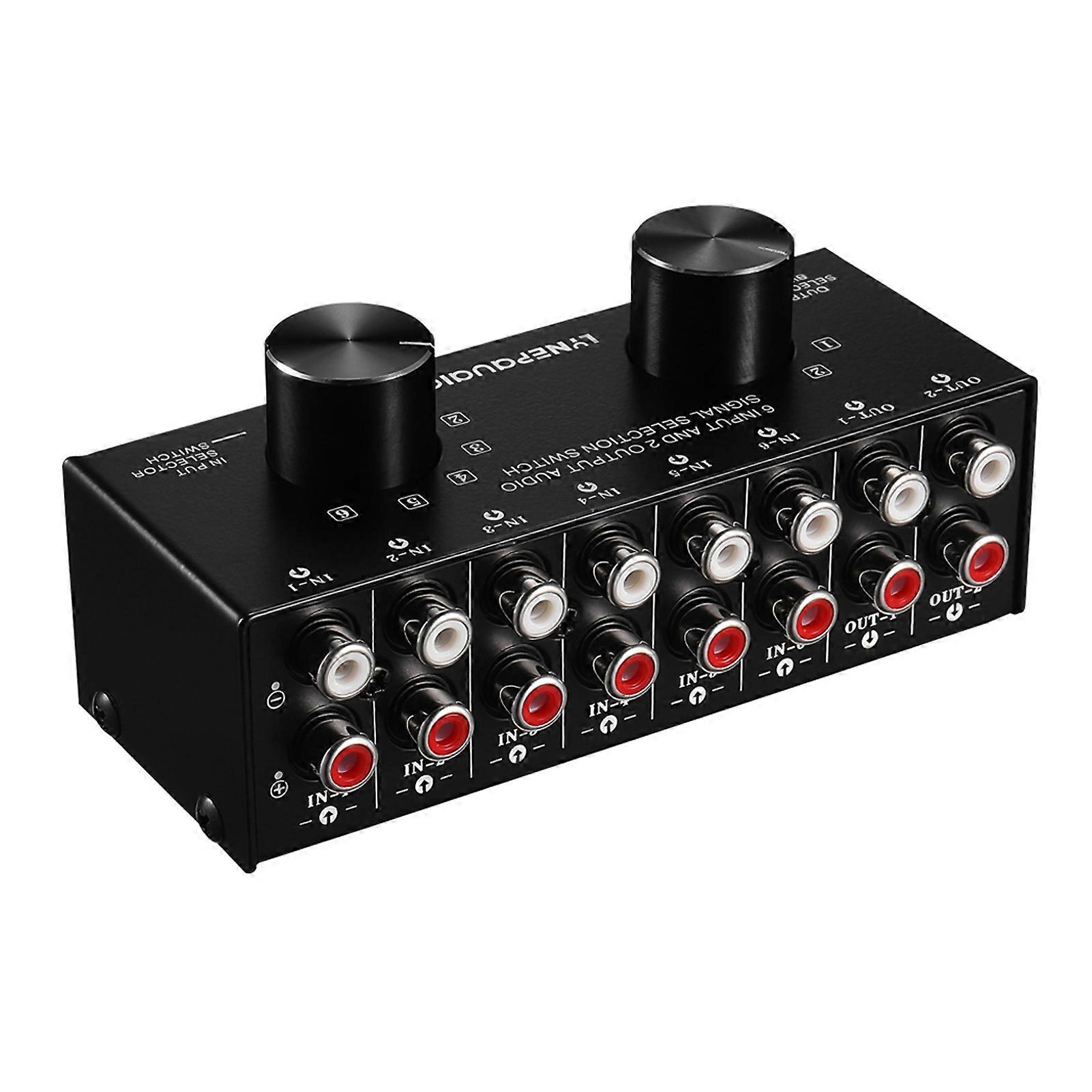 Mélangeur audio 6 entrées-2 sorties Distributeur de répartiteur de boîte de sélection de signal audio bidirectionnel avec entrées et sorties RCA