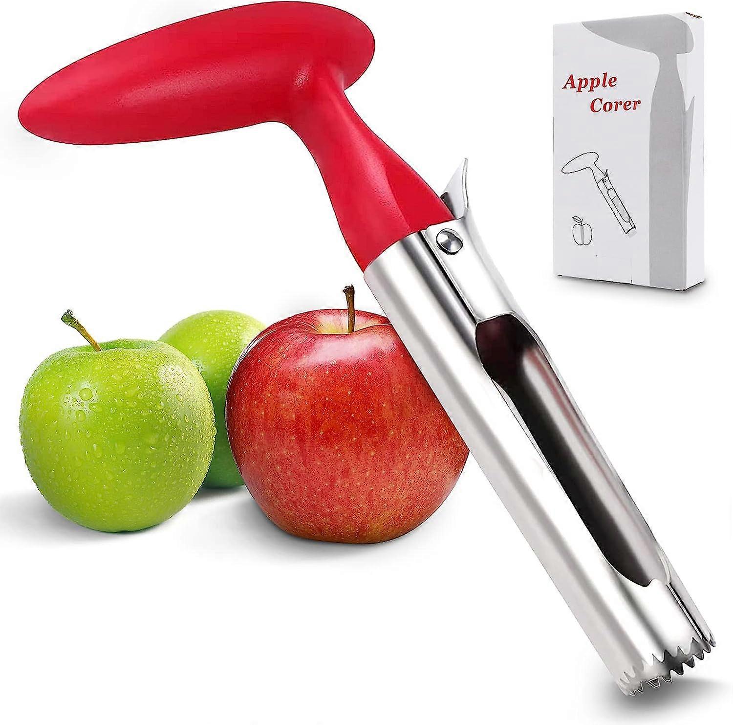 Corer, sturdy apple coring tool, durable portable stainless steel fruit corer for pit removal, sharp saw teeth for pears, bell peppers, Fuji (red)2pc