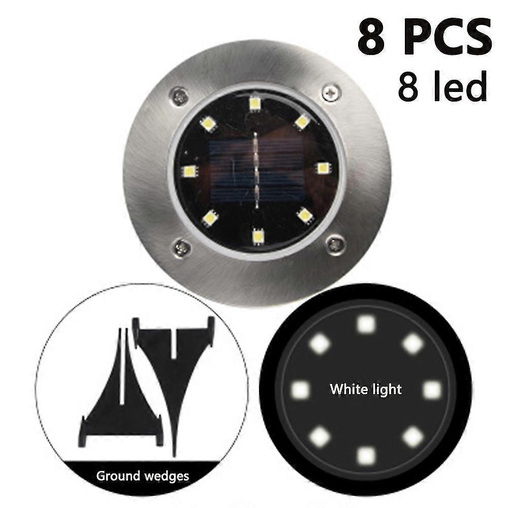 8 Pack Solar Disk Lights 8 Led Solar Ground Lights-white Light