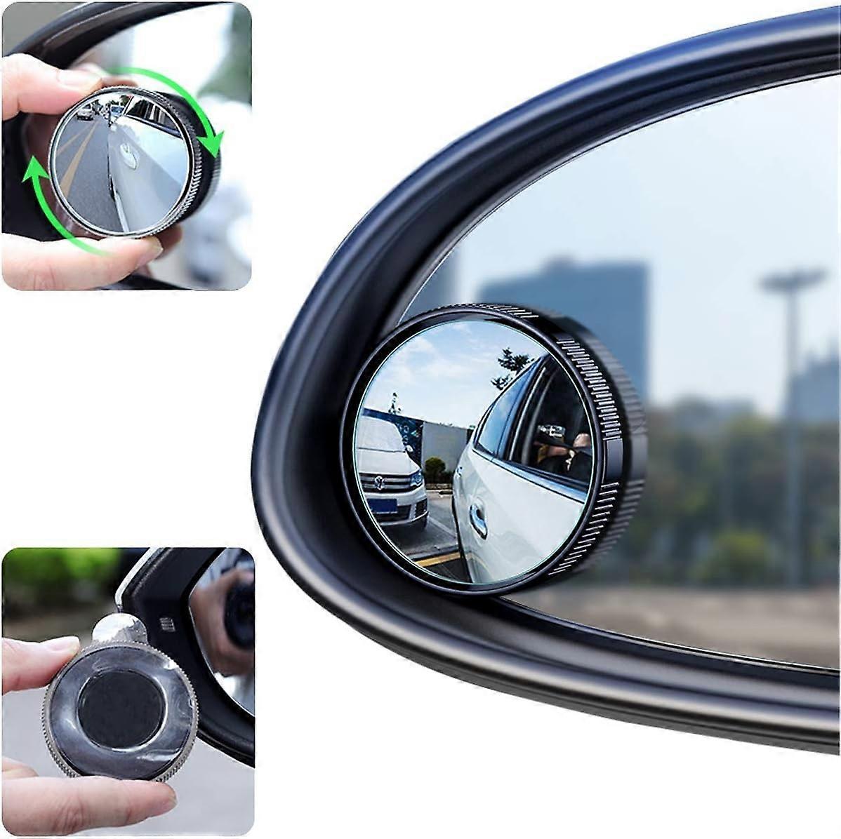 Car Blind Spot Mirror, Round HD Glass with Framed Convex Rear View Mirror with Wide Angle Adjustable Sucker for Cars SUV and Trucks