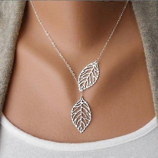Collier à double feuille de style Forêt de feuilles [argent]