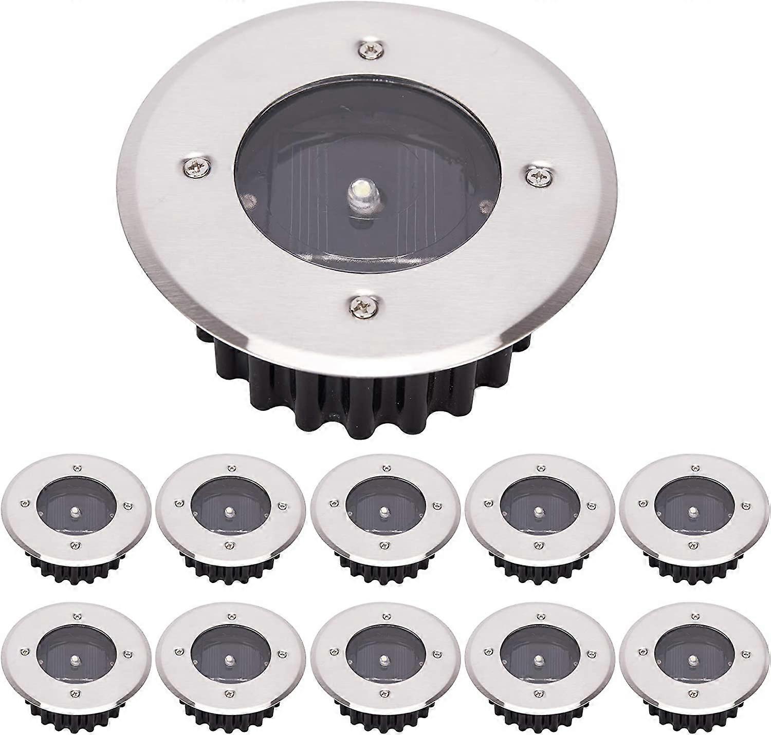 LED Solar Ground Light 10 Pack,IP65 Waterproof (Cool White, Round) [Energy Class A+]