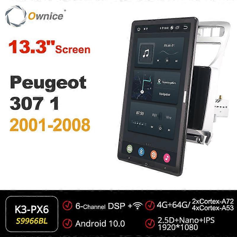 Tesla style PX6 13.3" Android 10 Car DVD Player 1920*1080 Autoradio Rotatable navigation For Peugeot 307 1 2001-2008 GPS Radio