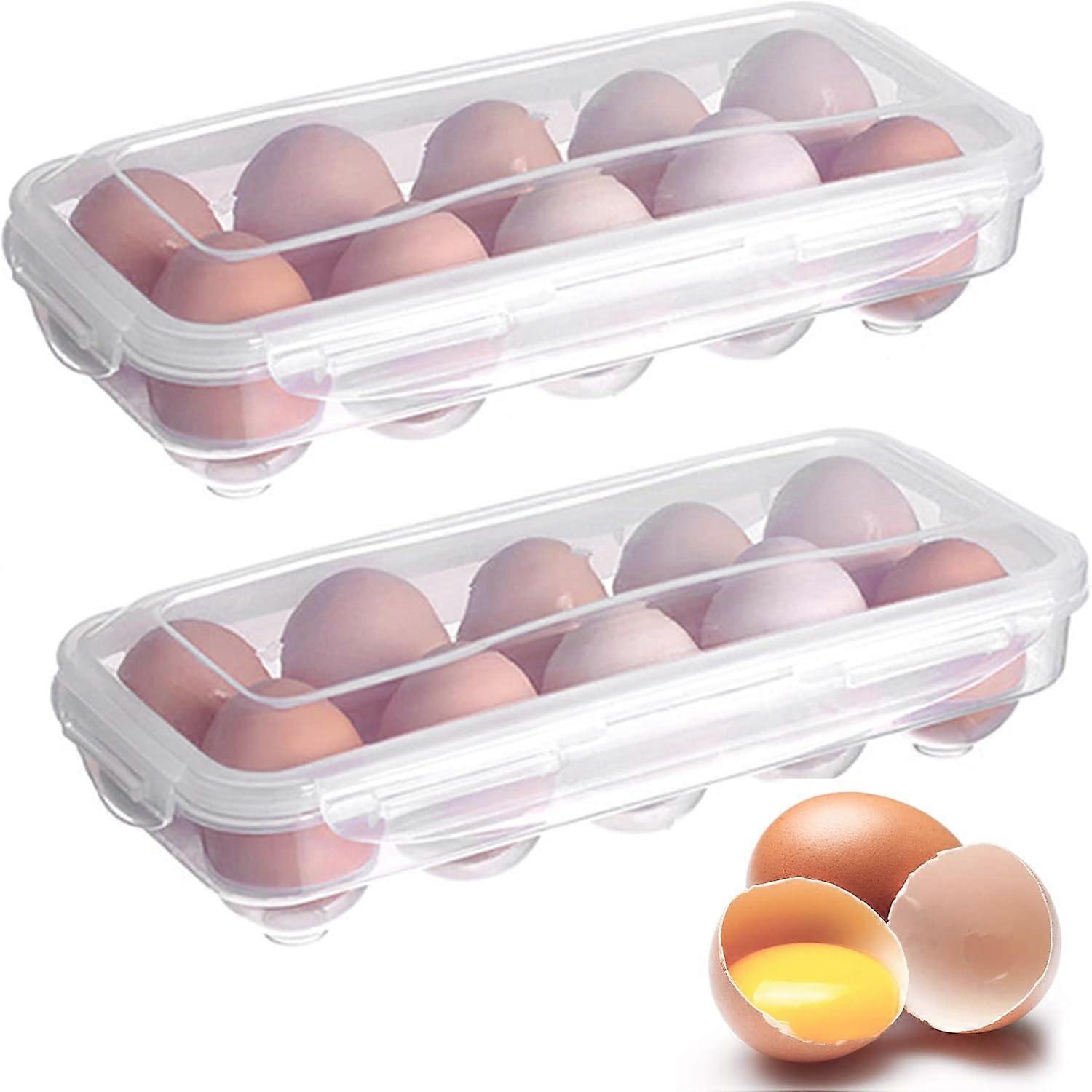2 Piece Refrigerator Egg Box Transparent Plastic Egg Box Refrigerator Egg Box with Lid Stackable Egg Holder Capacity for 10 Eggs (Transparent)
