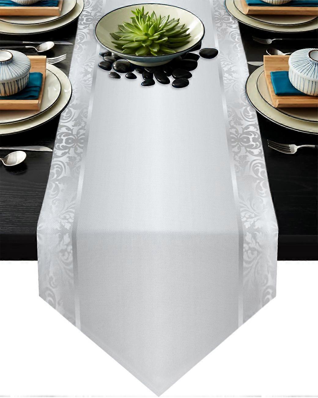 Soild Table Runner Nordic Decorative Style Table Runner Flower Pattern Silver Lace Table Runner for Hotel Home Dinner Party