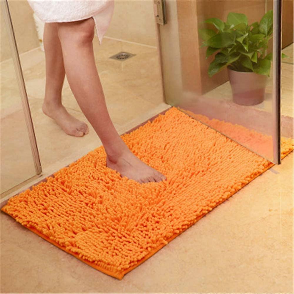 Absorberende blød chenille mikrofiber skridsikker badeværelsesmåtte maskinvaskbar orange40x60cm