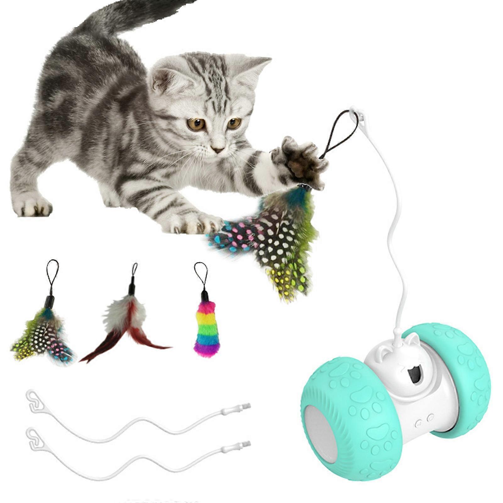 Led Luminescent Intelligent Automatic Cat Teaser Toy Ball, Electric Rolling Ball With Sound With 4 Feathers+2 Poles