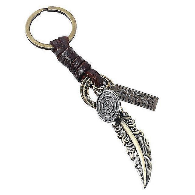 Feather Pattern Leather Keychain For Kids