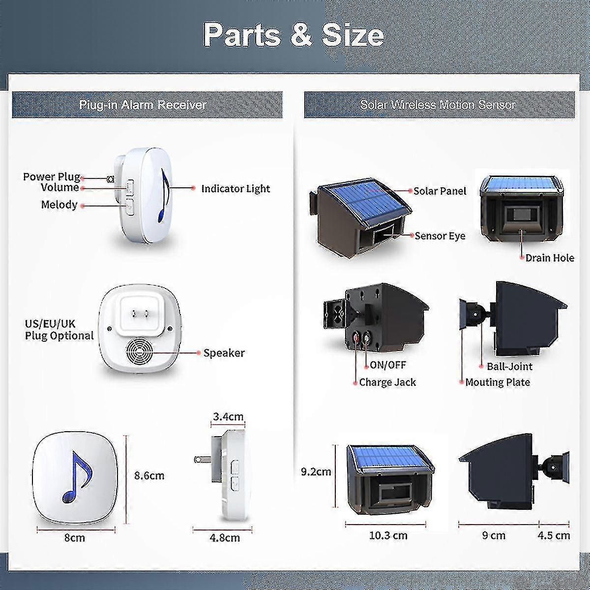 Solar Driveway Alarm System Outdoor Motion Sensor Detector