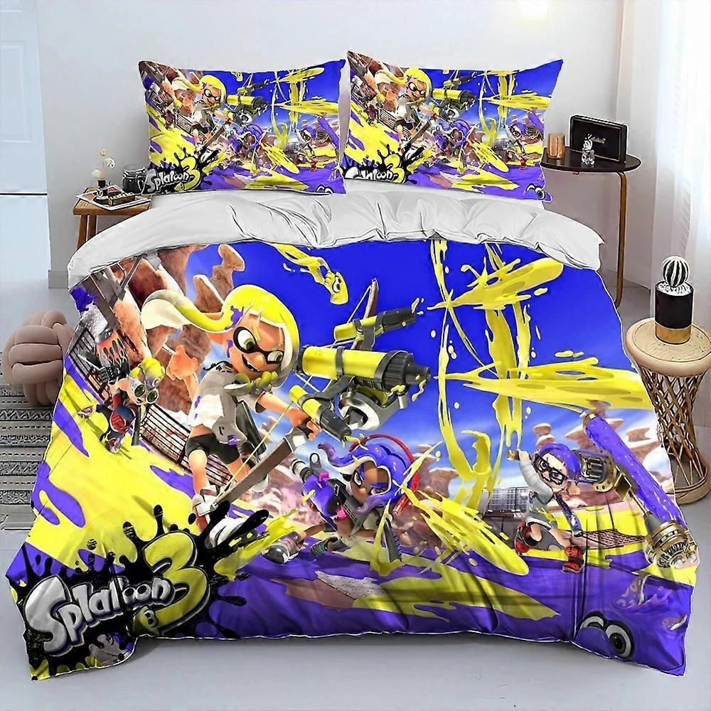 a1404 Lençóis S-SplatoonConjunto de Cama Capa de Edredão Conjunto de Cama Capa de Edredão Capa de Almofada Edredom Meninos Adultos Roupa de CamaConjunto de Cama de 3 Peças (1 Capa de Edredão +