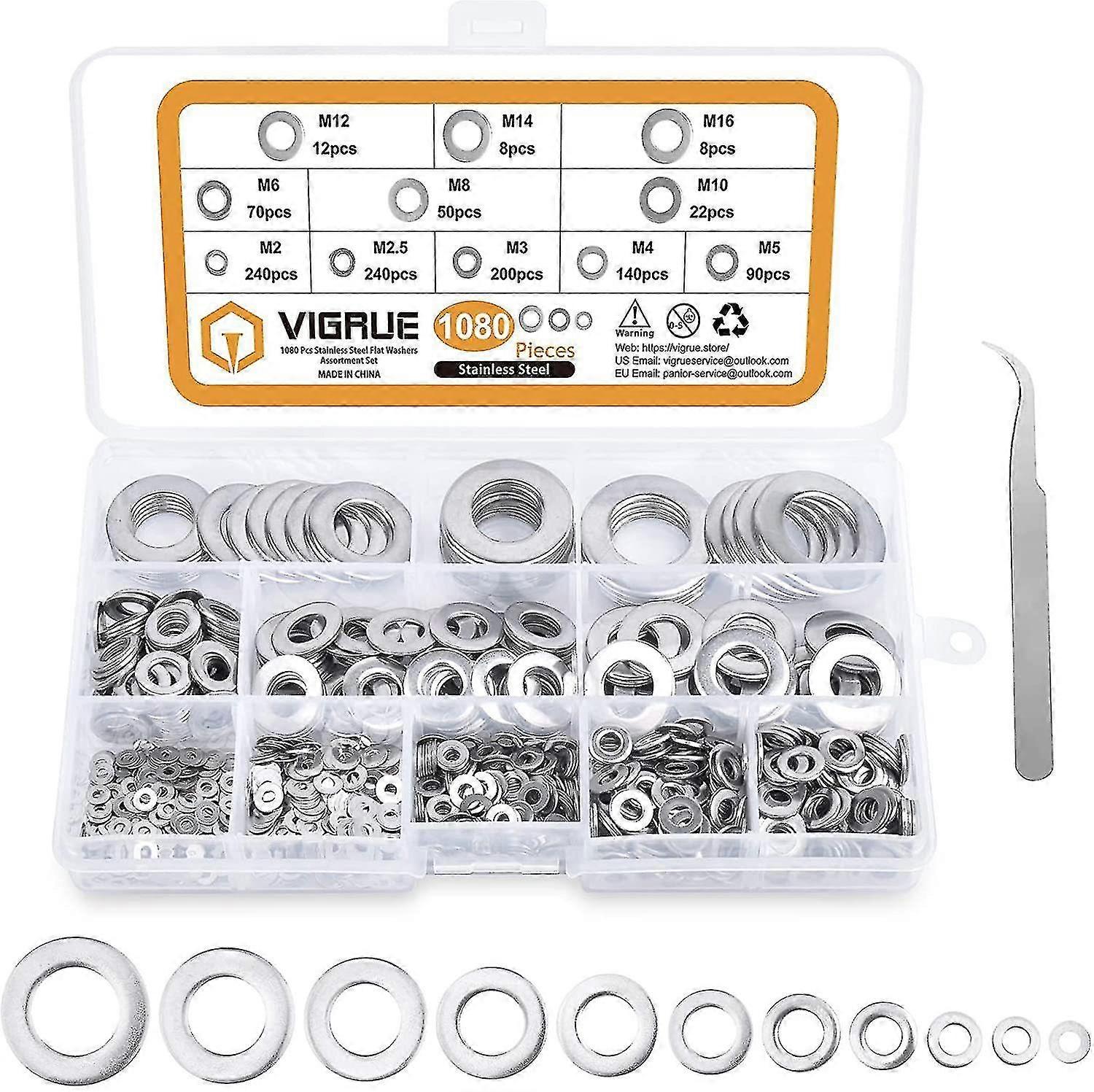 Flat Washer, Side Washer, Rust-proof And Durable, With Storage Box (1080 Pieces)