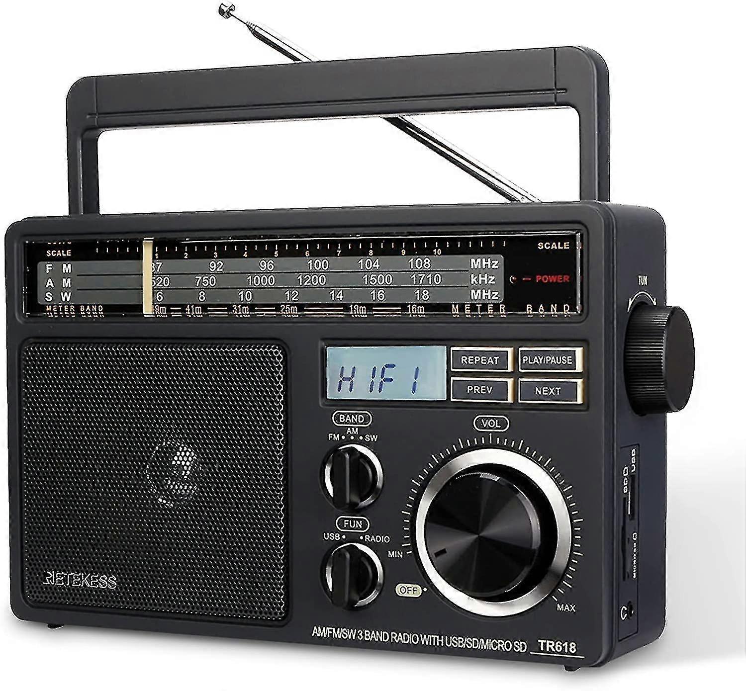 Ραδιόφωνο Am Fm, φορητό ραδιόφωνο βραχέων κυμάτων, usb υποστήριξης, κάρτα Sd/tf, με την υποδοχή ακουστικών, την δύναμη εναλλασσόμενου ρεύματος ή την μπαταρία που τροφοδοτείται, κατάλληλη για τους ηλικιωμένους (μαύρο)