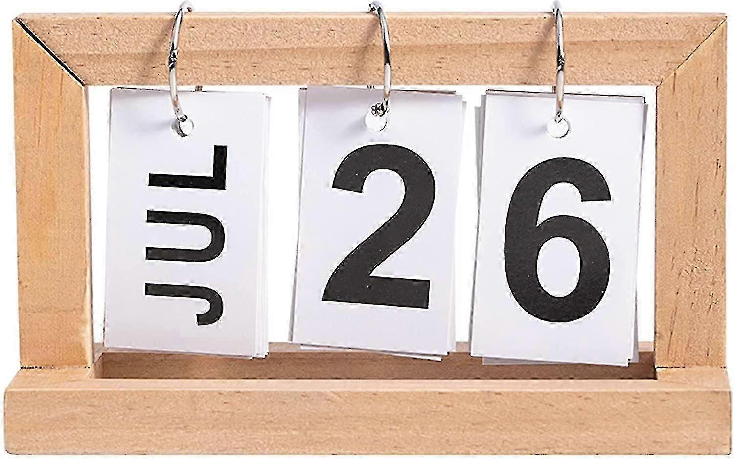 Sürekli Takvim - Ahşap Çerçeve Vintage Retro Tarzı Masa Takvimi Ayakta Flip 2022 Takvimi