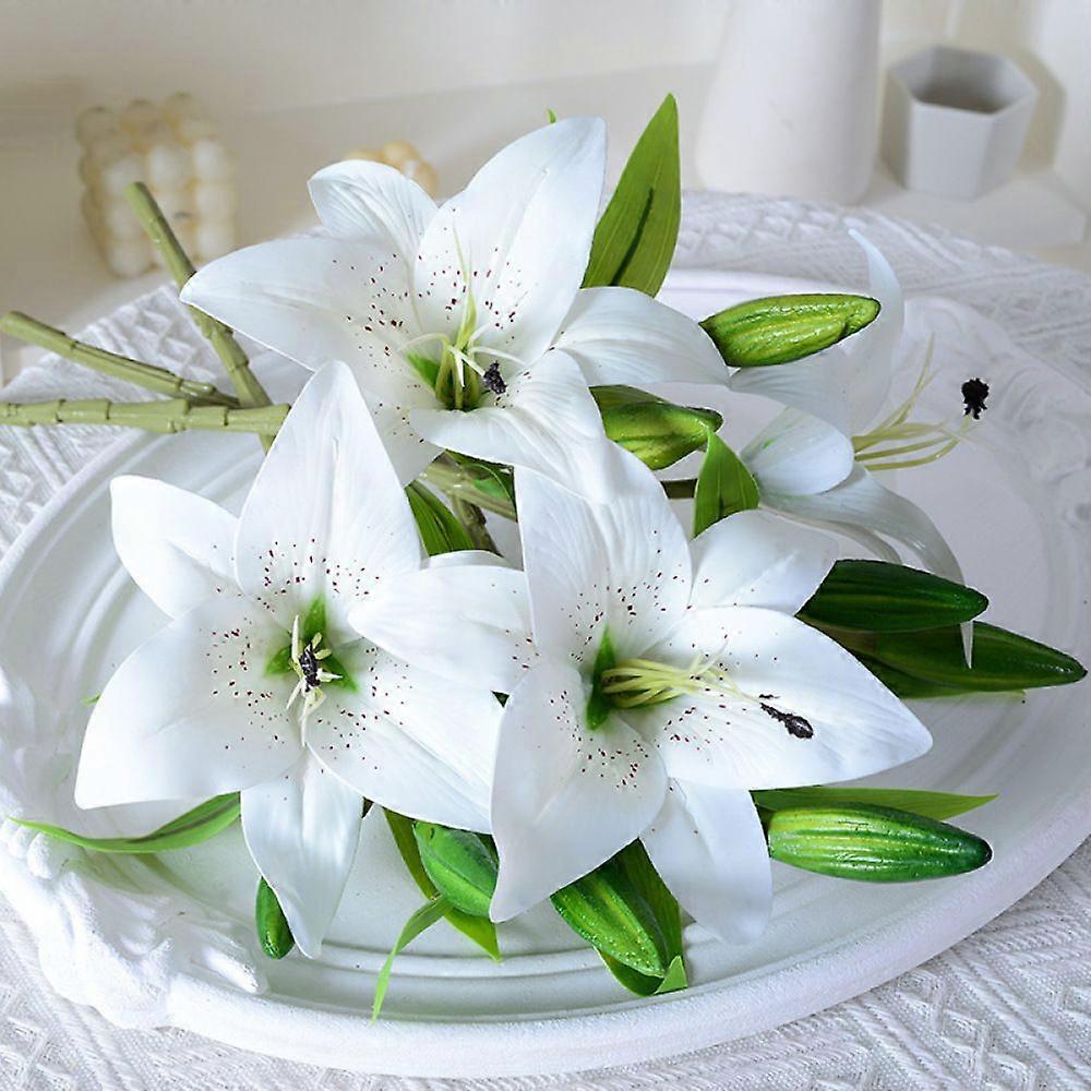 6pcs3Heads Simulation Mini Lilies-White