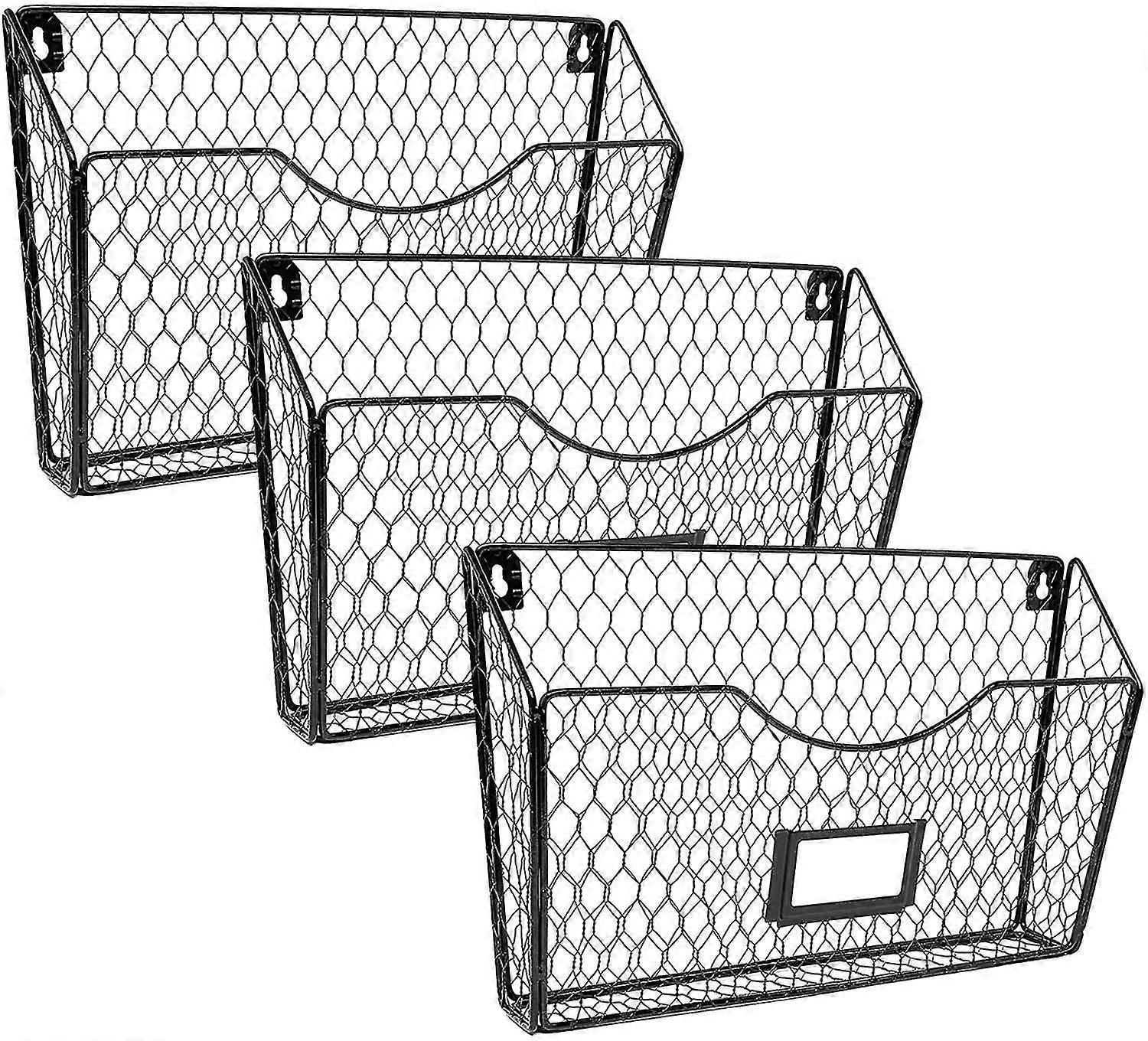 3 Poets Hanging File Organizer, Folder And Mail Holder For Wall, Metal en Wire Baskets With Tag Slot,5600