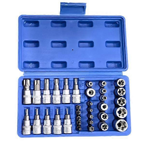 34 Piece Set of Plum Blossom Star Shaped Screwdriver Head Socket ~ Chrome Vanadium Steel Sleeve Multifunctional Combination Tool Set Hexagonal Screwdr
