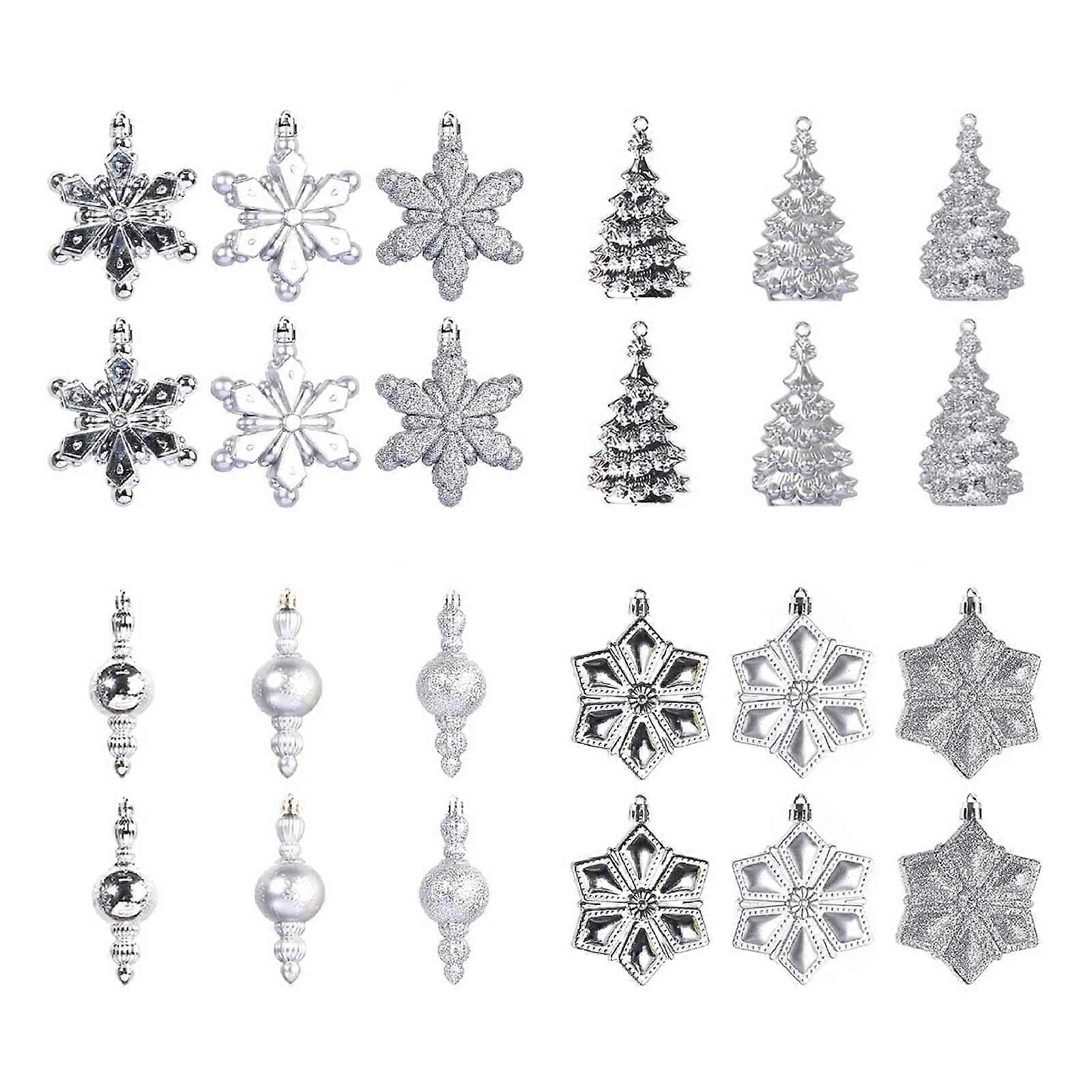 24kpl joulukuusi roikkuva tähti lumihiutale koriste joulukuusi ripustettava riipus joulujuhla riippuva pallo riippuva riipus hopea