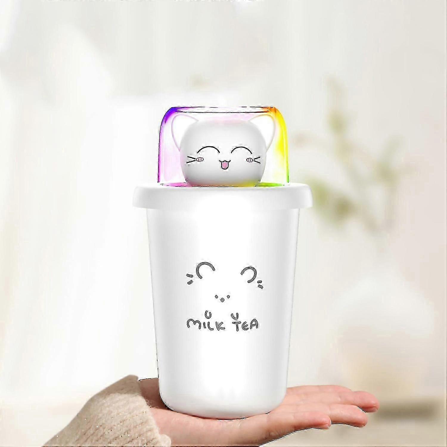 White Cat Usb Powered Cute Milk Tea Cup Small Humidifier With Colorful Lights - Suitable For Car, Be