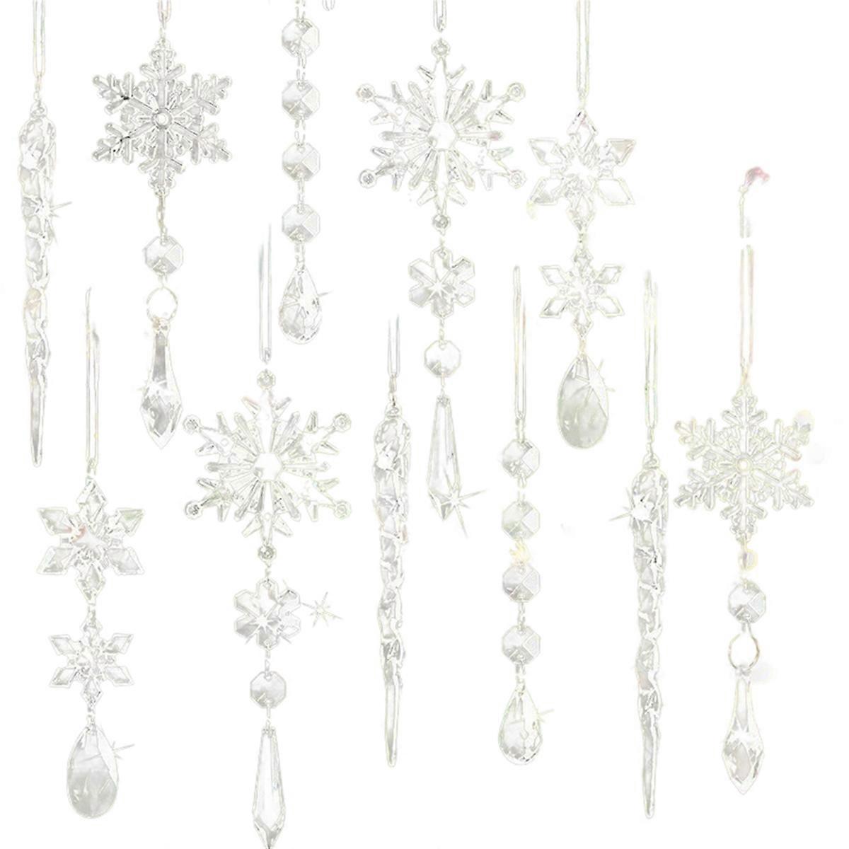10pcs Acrylic Crystal Christmas Ornaments Set - Shiny Snowflake and Icicle Decorations for Tree, Ch