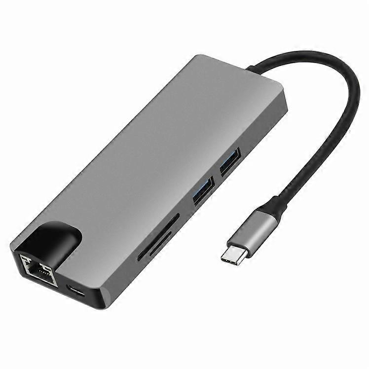 FX-1818 9-in-1 USB Hub Docking Station Type-C to USB-C + 2xUSB3.0 + SD / TF Slot + 3.5mm + HD + VGA + RJ45 Gigabit Adapter