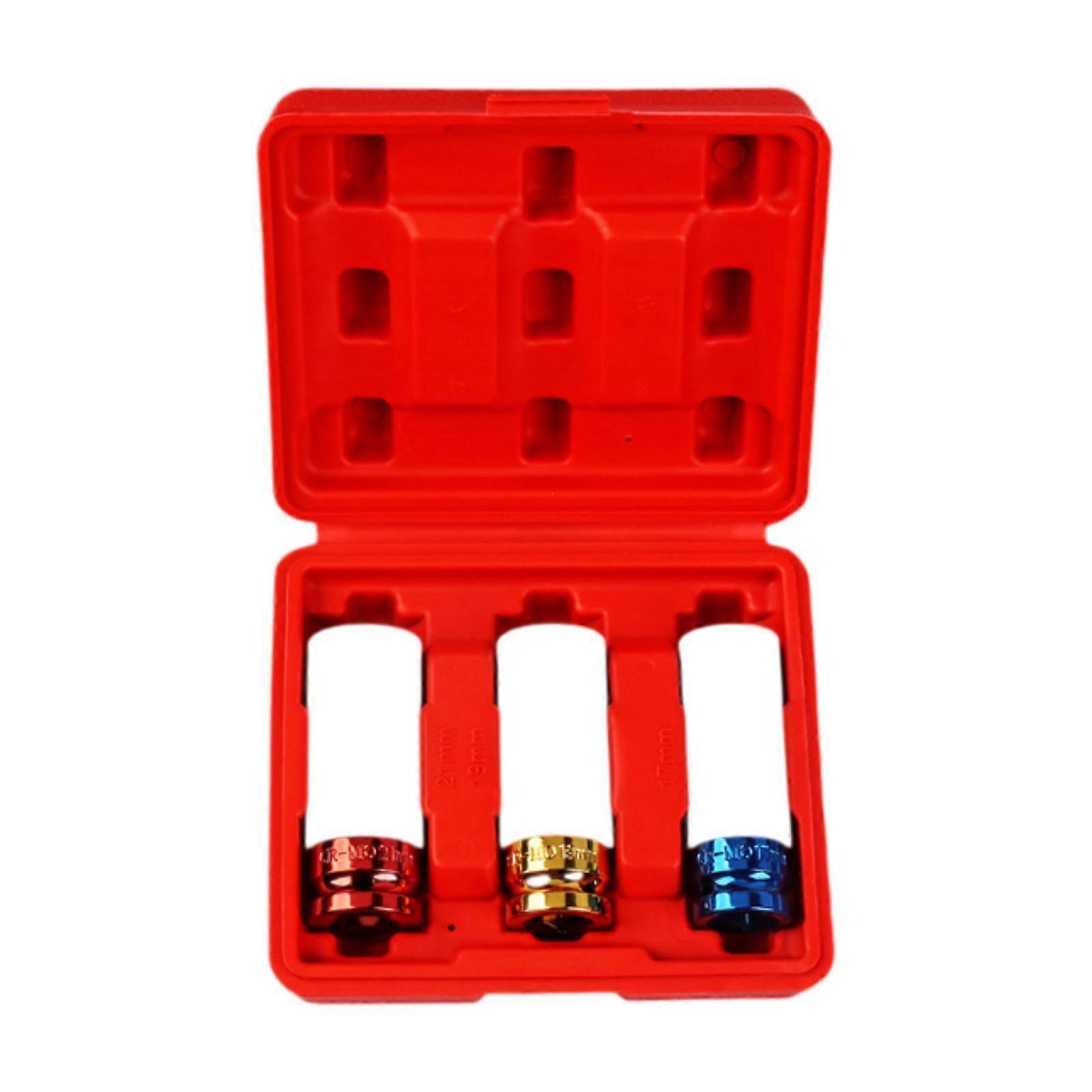 1/2" Drive Lug Nut Socket Set Lug Nut Thin Wall Deep Socket Set,17 19 21 mm Color Coded,Wheel Protector Impact Socket Set