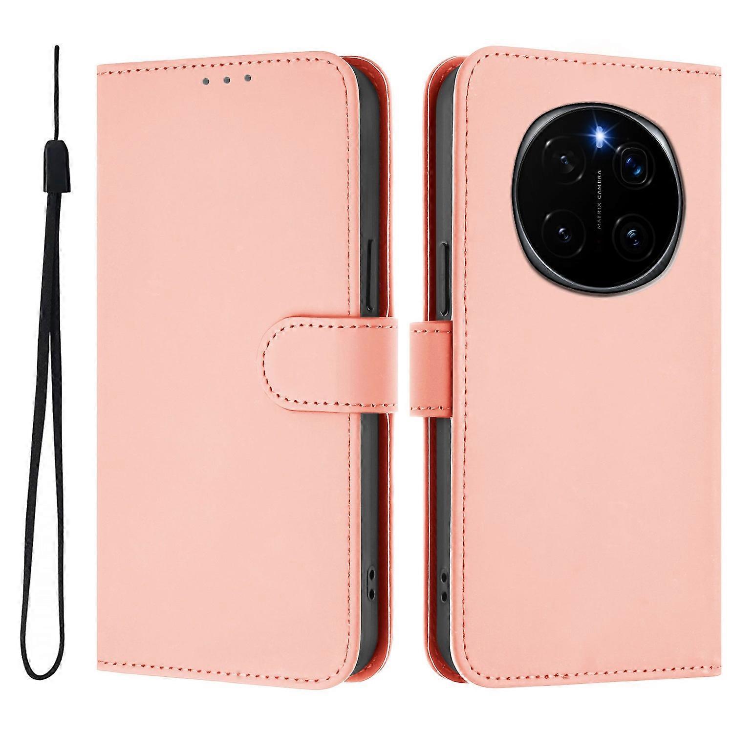 For Honor Magic7 Pro 5G Case Solid Color Wallet Leather Phone Cover with Strap - Pink