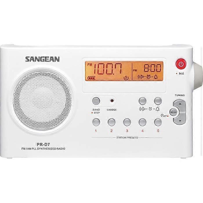 Radio portable Sangean PR-D7 - Blanc - Tuner numérique AM/FM - 10 stations programmables - Recherche automatique