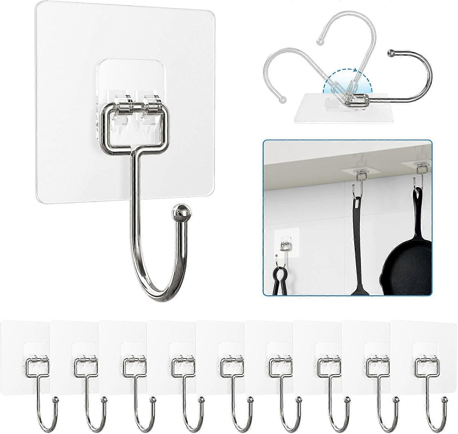 Space Saving Adhesive Wall Hooks, Heavy Duty Stainless Steel Rotating Hooks for Various Surfaces, Waterproof and Rustproof Strong Adhesive Supports
