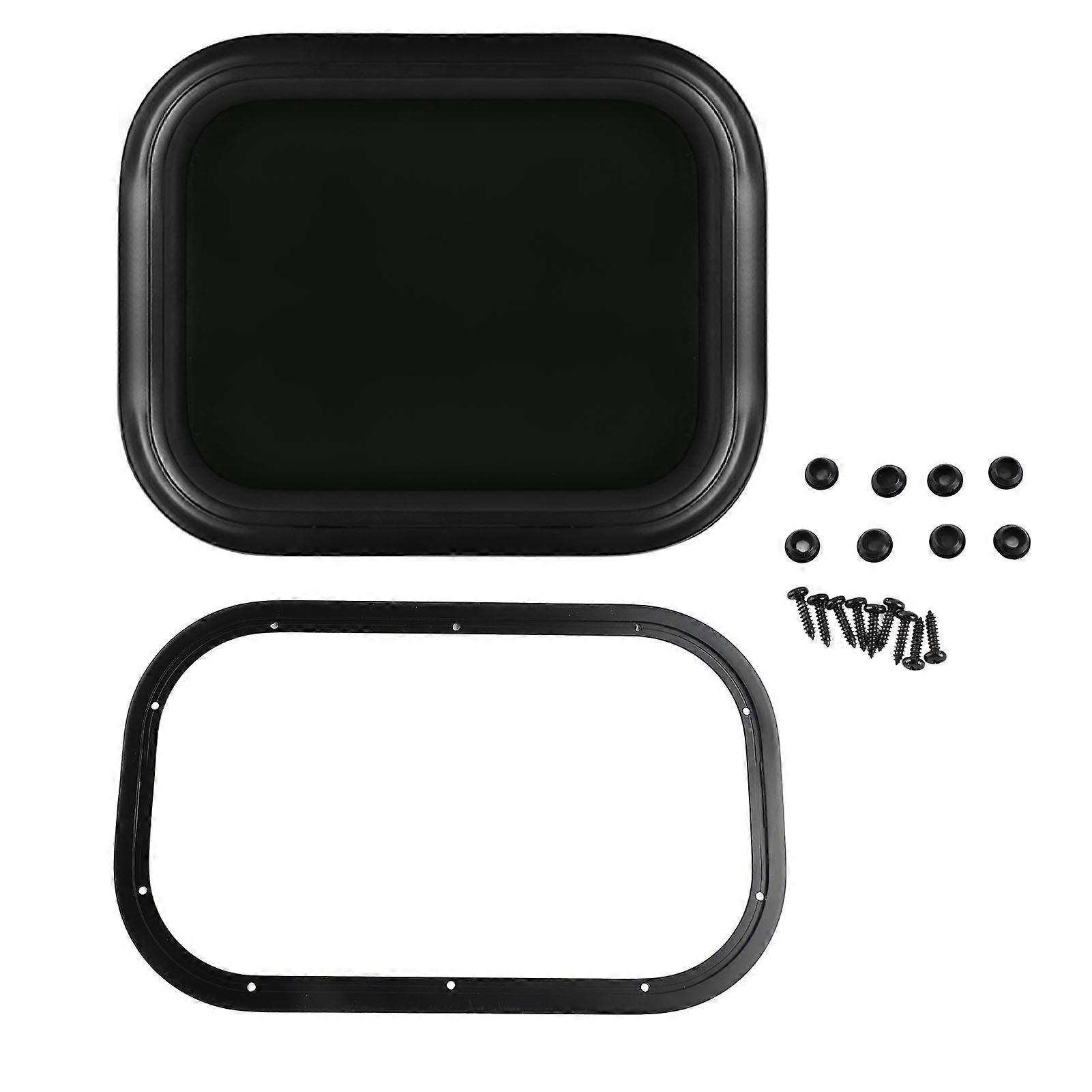 RV 500 X 300mm Aluminium Alloy Rainproof Black Round Corner Window with Fixed Ring For Campervan